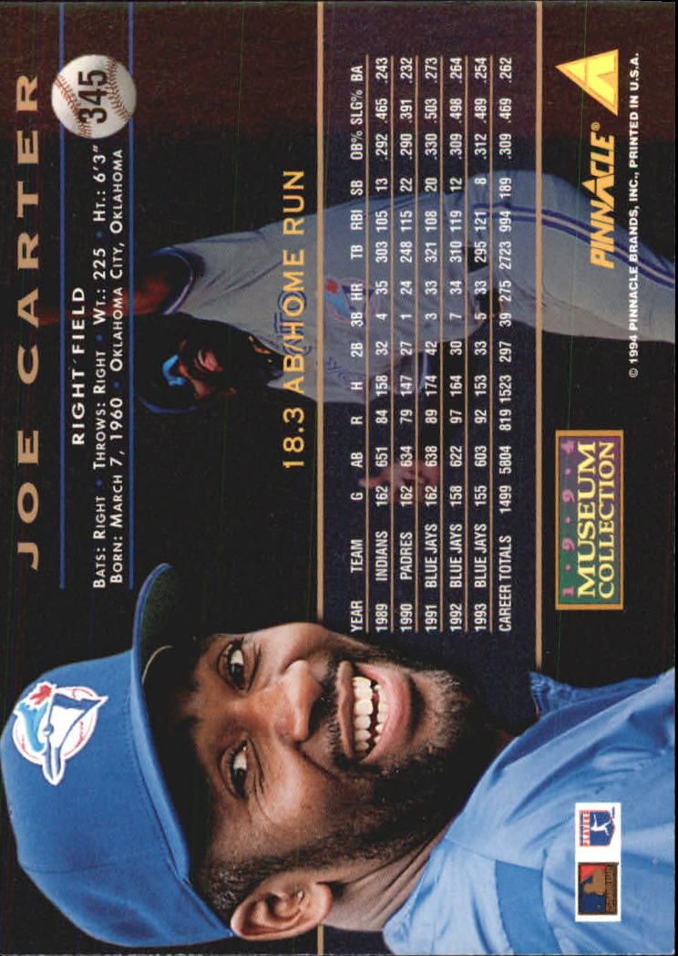 1994 Pinnacle Museum Collection #345 Joe Carter back image