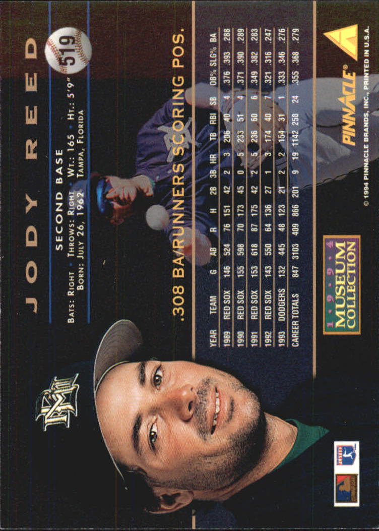1994 Pinnacle Museum Collection #519 Jody Reed back image