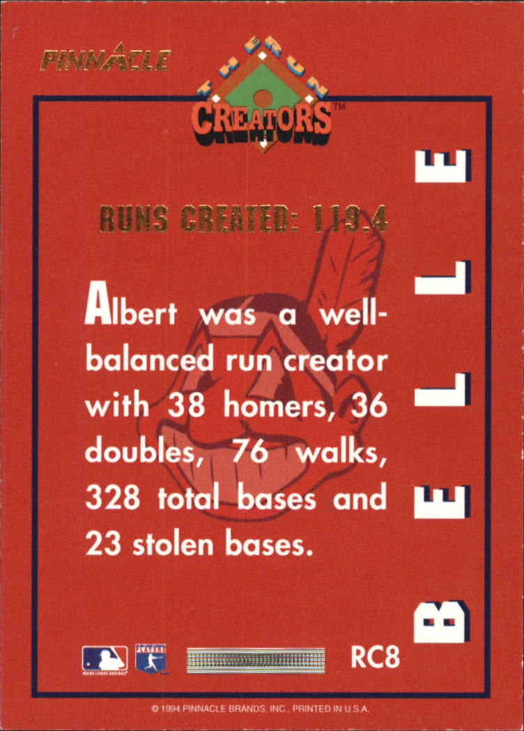 1994 Pinnacle Run Creators #RC8 Albert Belle back image