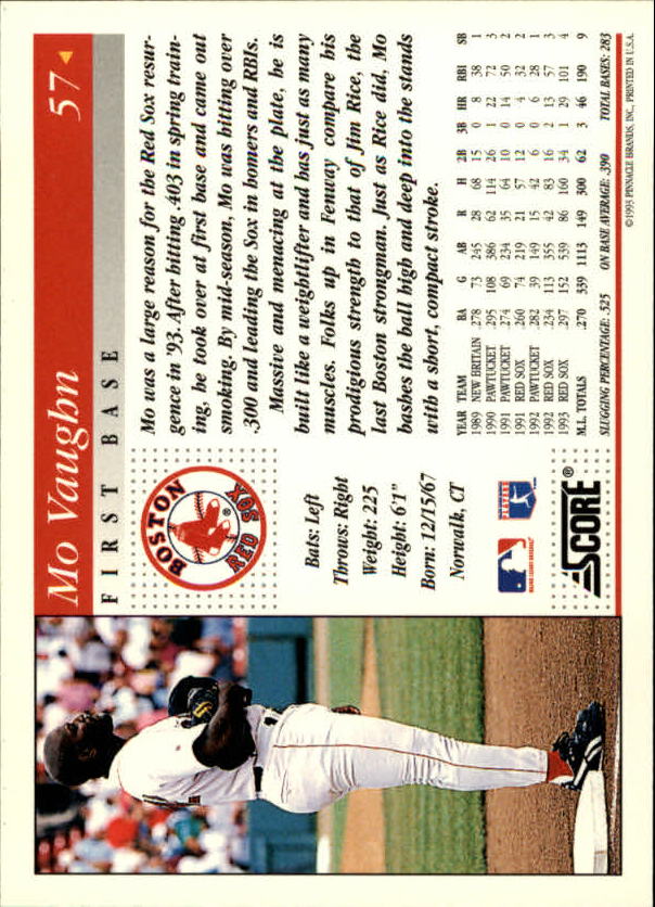 1994 Score #57 Mo Vaughn back image