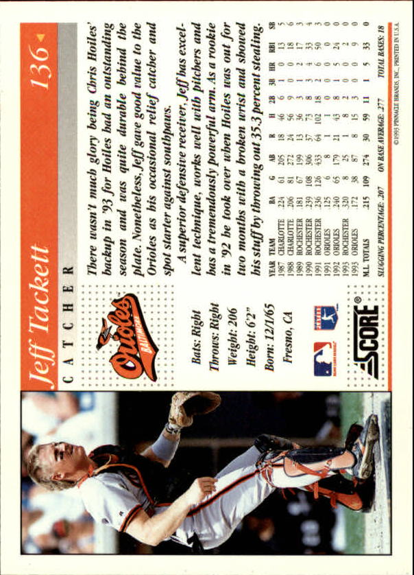 1994 Score #136 Jeff Tackett back image