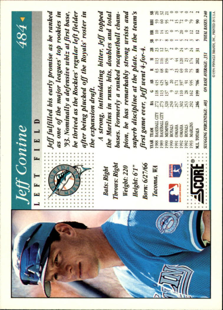 1994 Score #484 Jeff Conine back image
