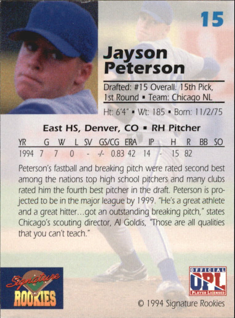 1994 Signature Rookies Draft Picks #15 Jayson Peterson back image