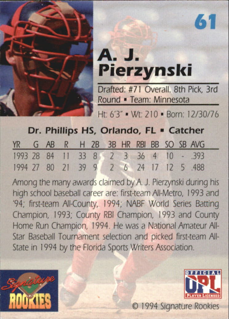 1994 Signature Rookies Draft Picks #61 A.J. Pierzynski back image