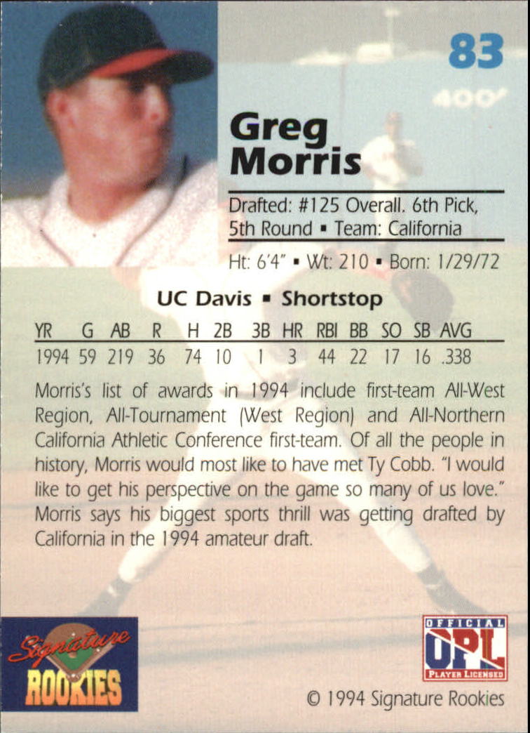 1994 Signature Rookies Draft Picks #83 Greg Morris back image