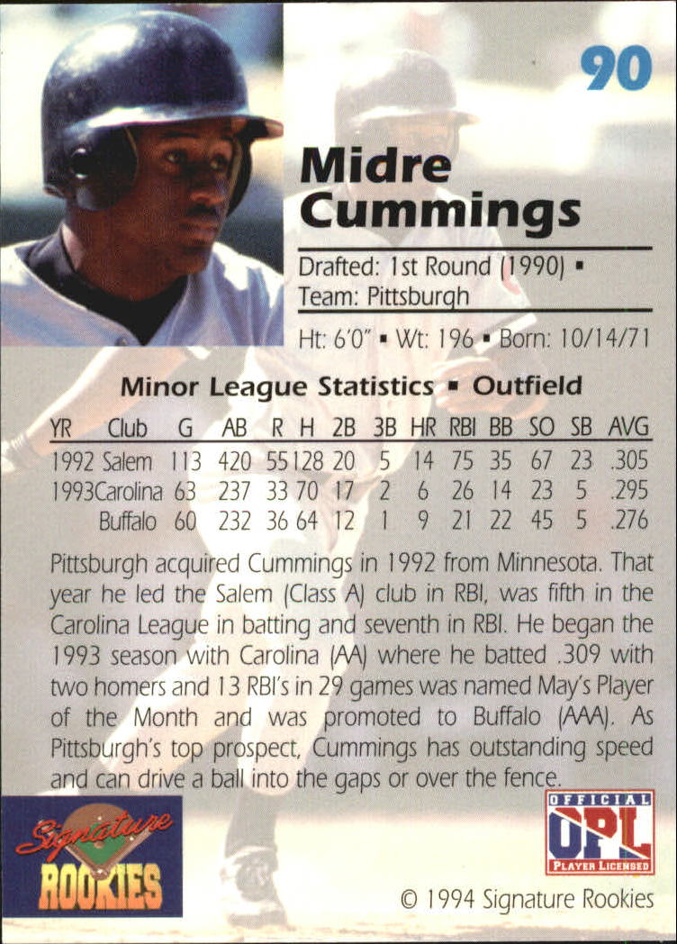 1994 Signature Rookies Draft Picks #90 Midre Cummings back image