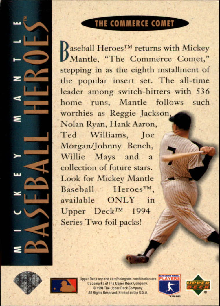 1994 Upper Deck Mantle Heroes #NNO Mickey Mantle/Header Card back image