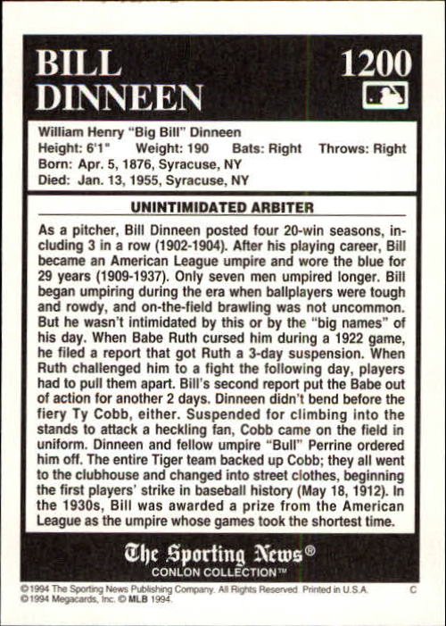 1994 Conlon TSN #1200 Bill Dineen UMP back image