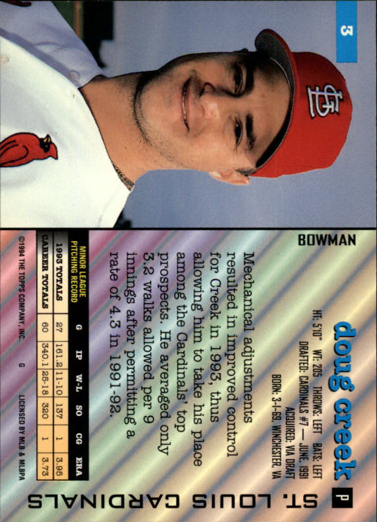 1994 Bowman #3 Doug Creek RC back image
