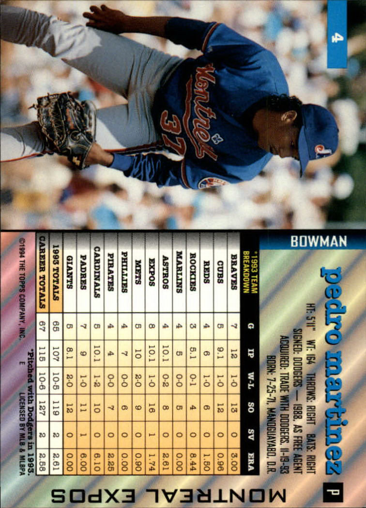 1994 Bowman #4 Pedro Martinez back image