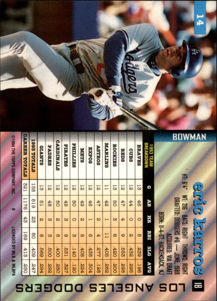 1994 Bowman #14 Eric Karros back image