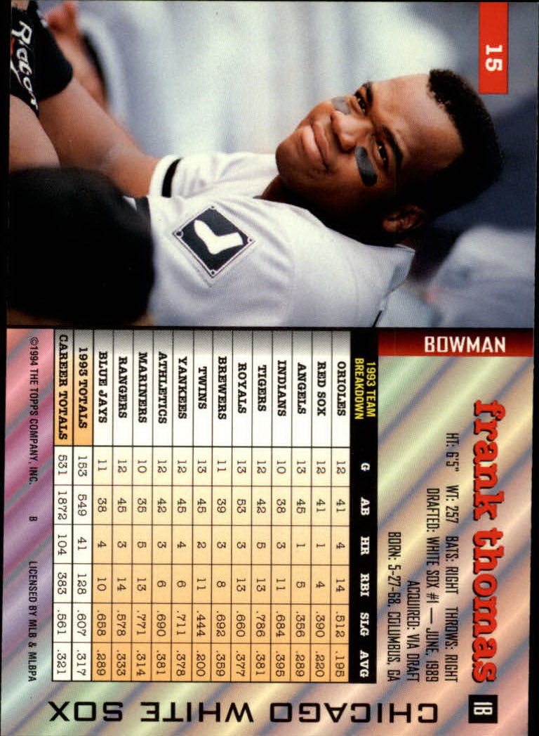 1994 Bowman #15 Frank Thomas back image