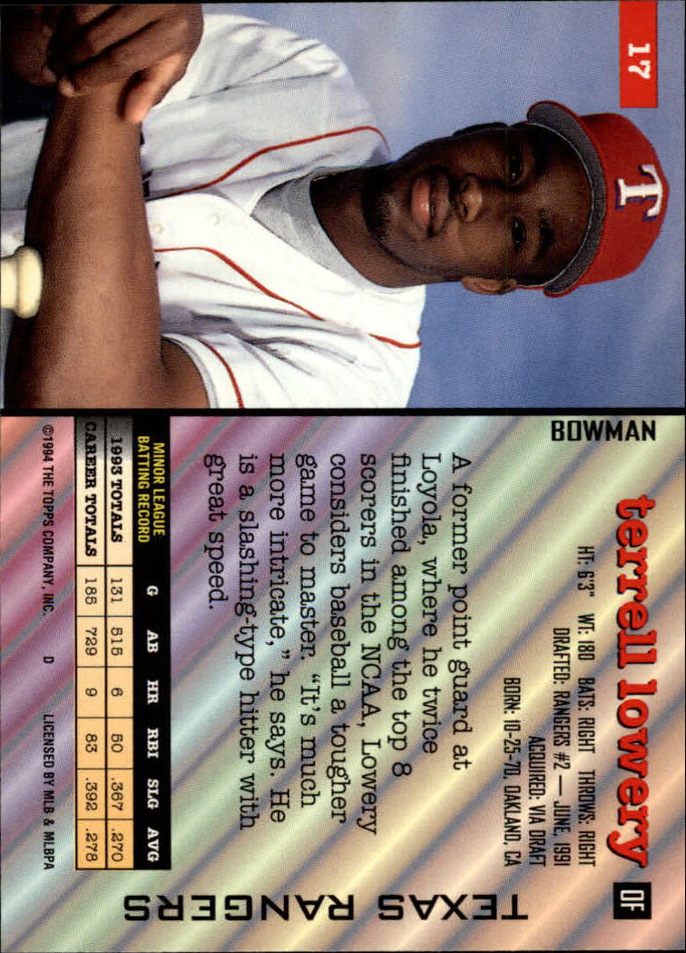 1994 Bowman #17 Terrell Lowery back image