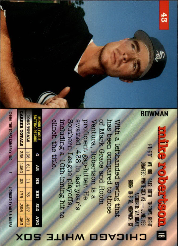 1994 Bowman #43 Mike Robertson back image