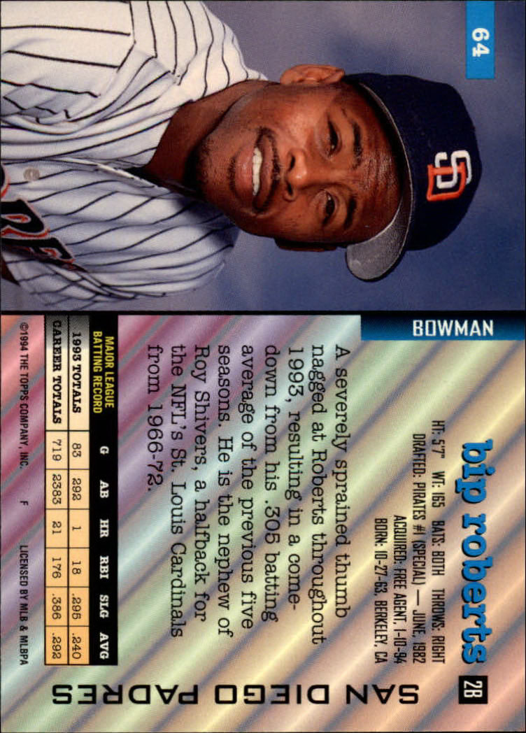 1994 Bowman #64 Bip Roberts back image