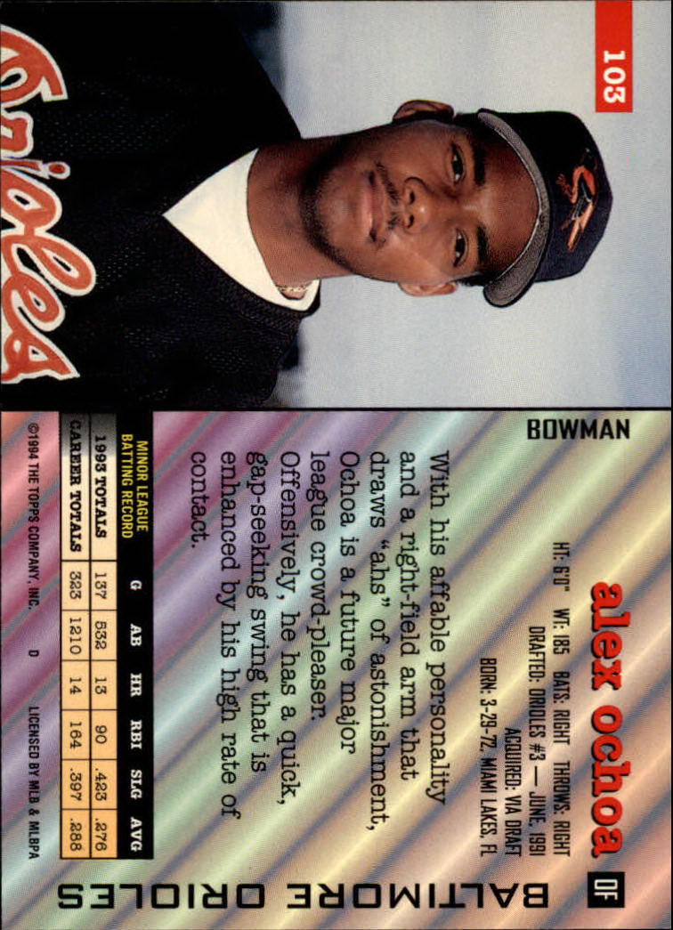1994 Bowman #103 Alex Ochoa back image