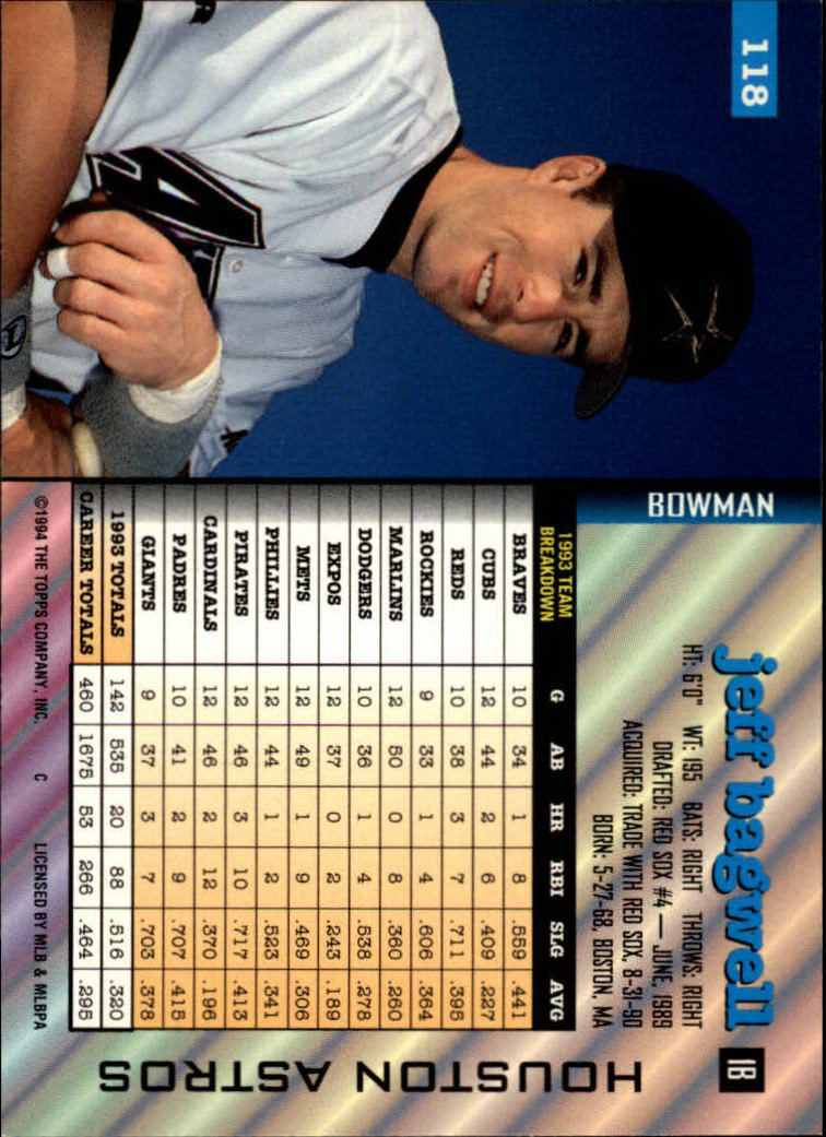 1994 Bowman #118 Jeff Bagwell back image