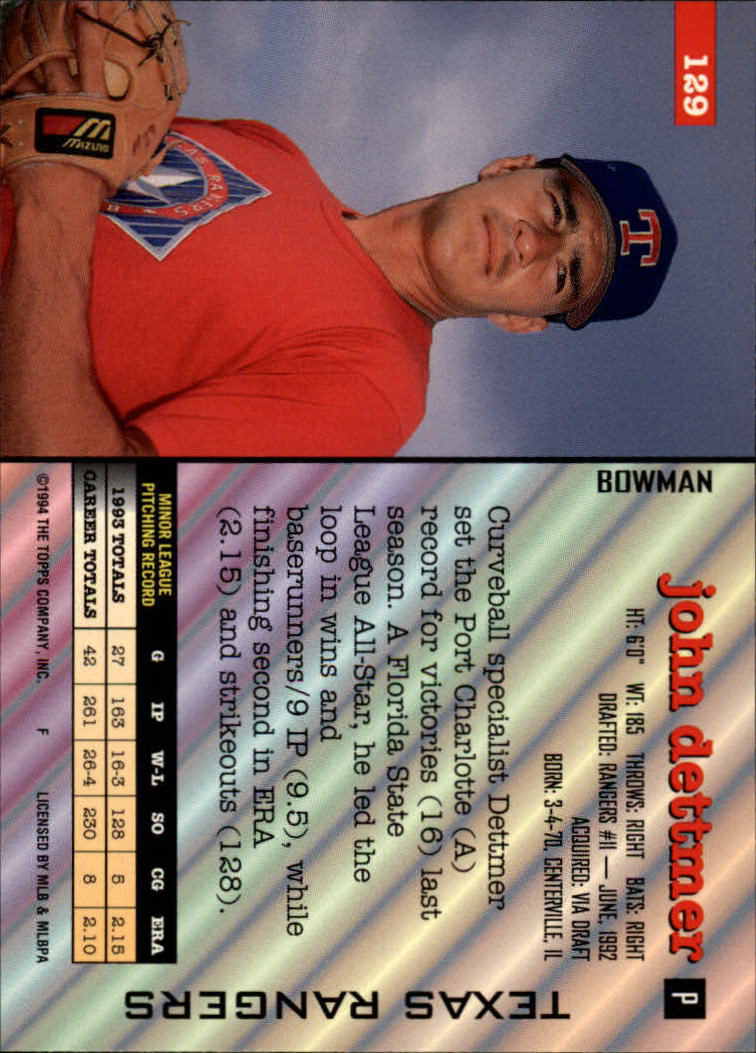 1994 Bowman #129 John Dettmer back image