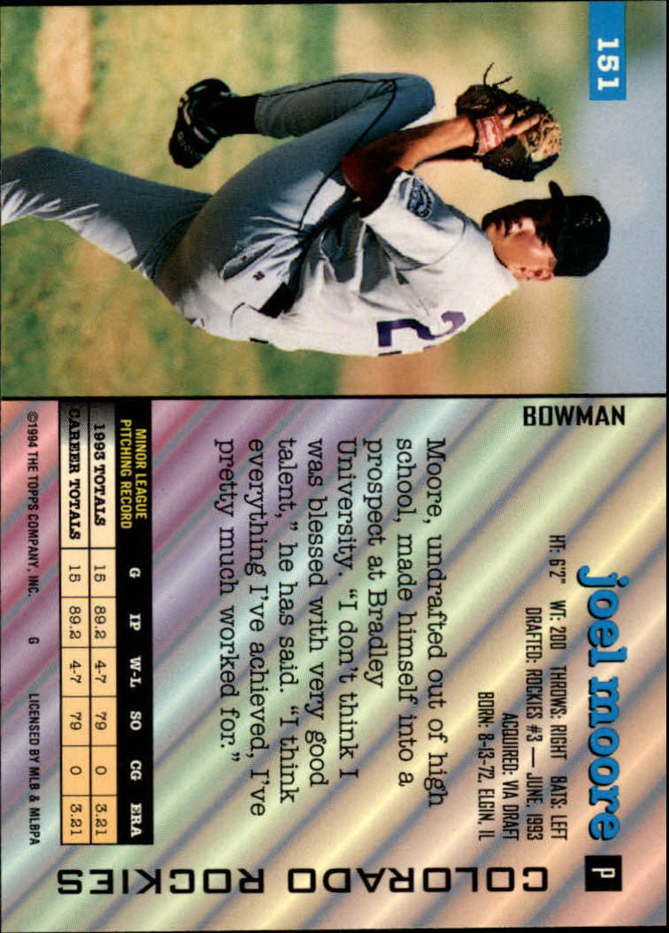 1994 Bowman #151 Joel Moore RC back image
