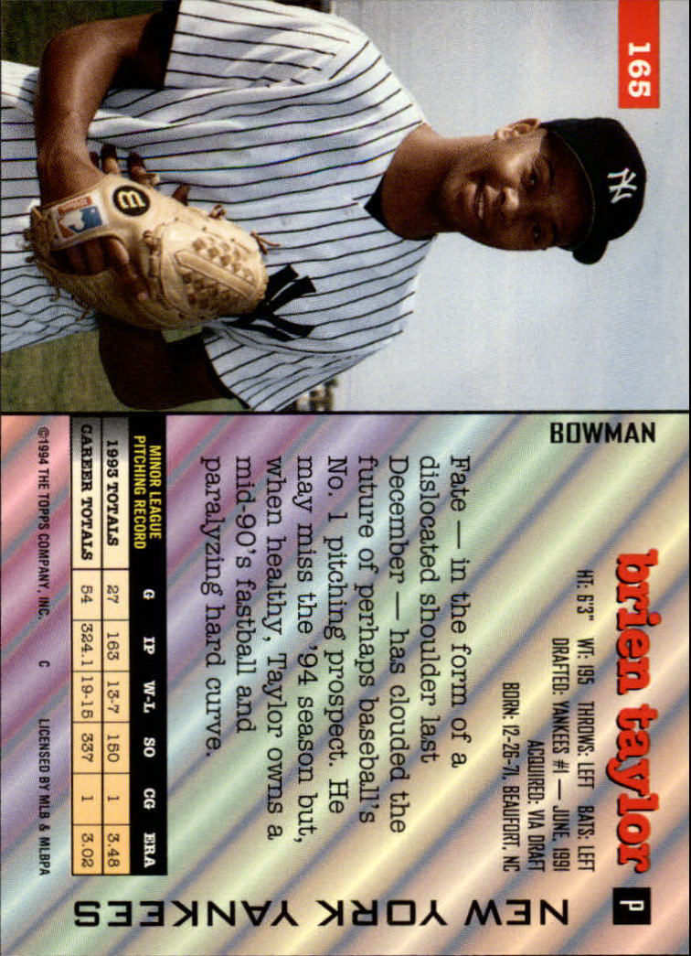 1994 Bowman #165 Brien Taylor back image