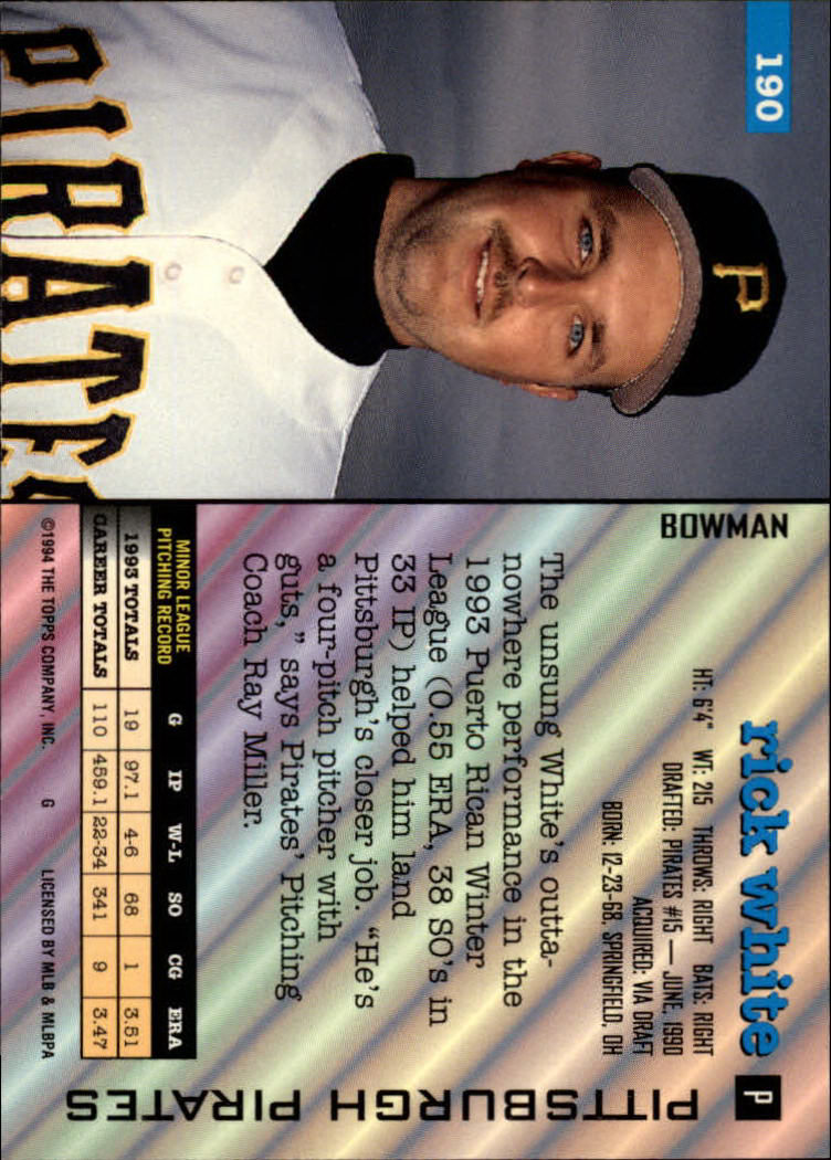 1994 Bowman #190 Rick White RC back image