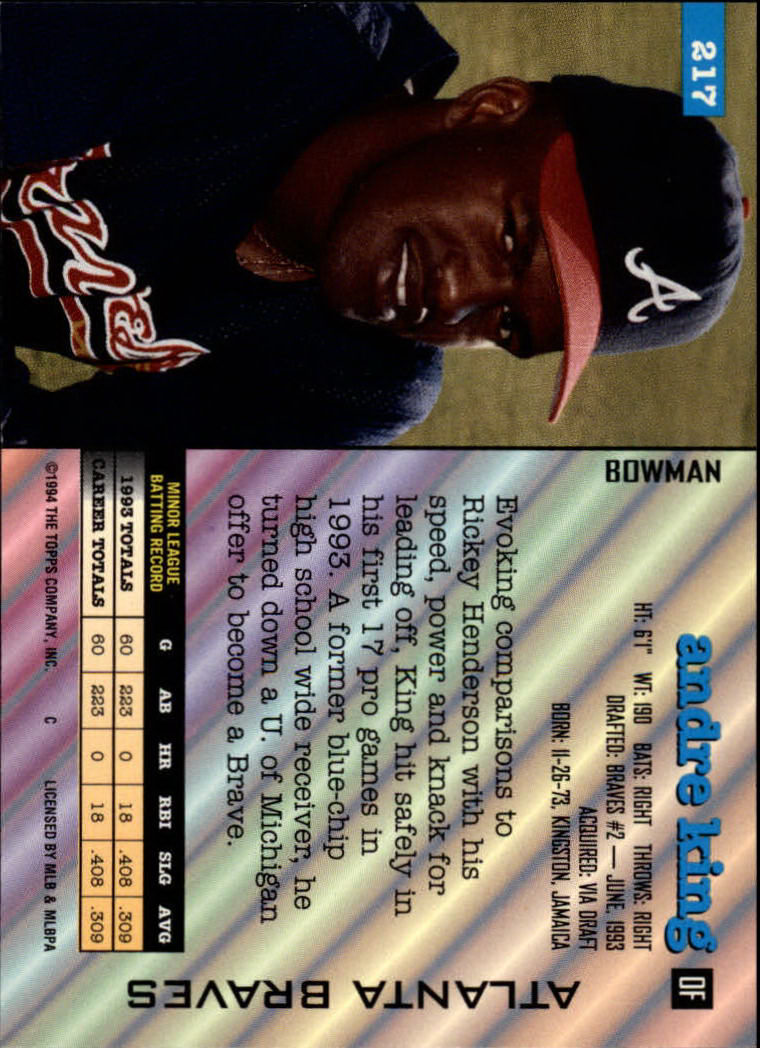1994 Bowman #217 Andre King RC back image