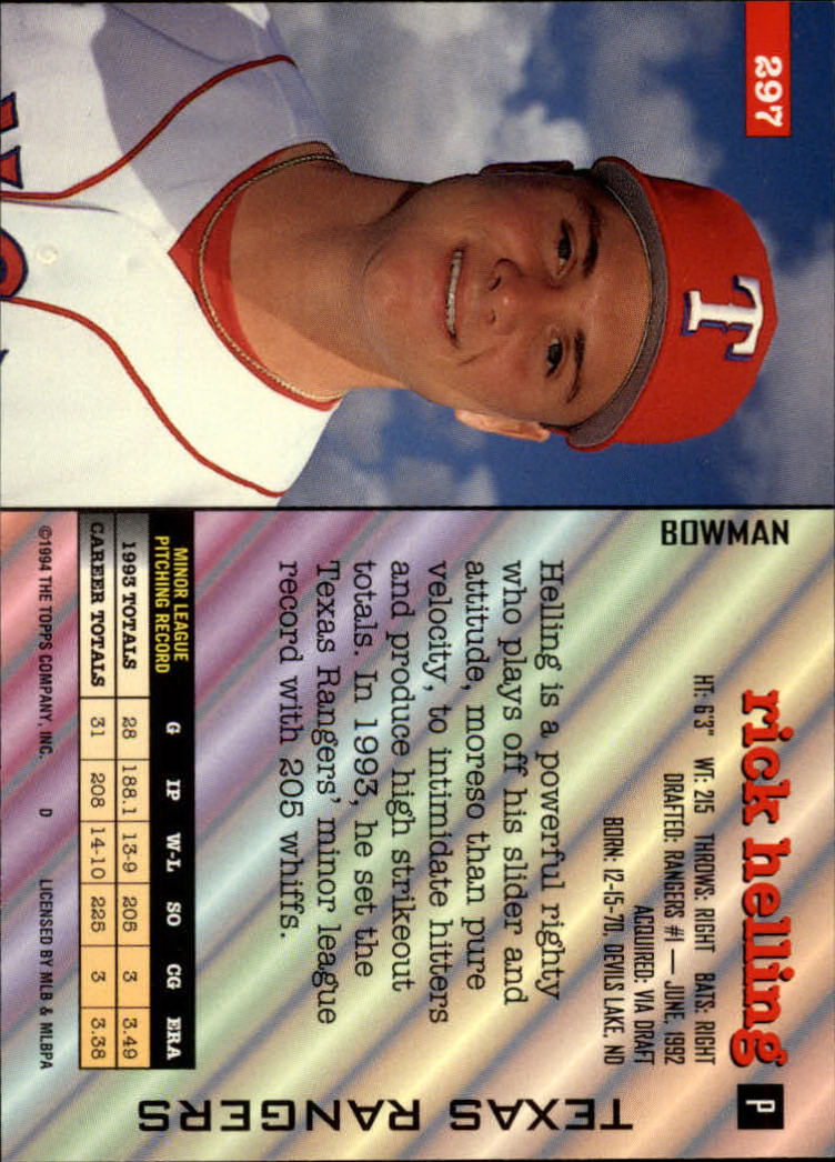 1994 Bowman #297 Rick Helling back image