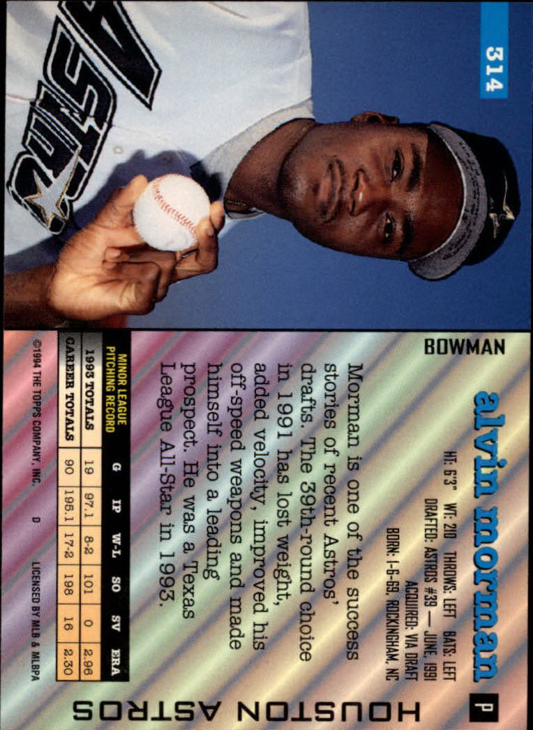 1994 Bowman #314 Alvin Morman RC back image