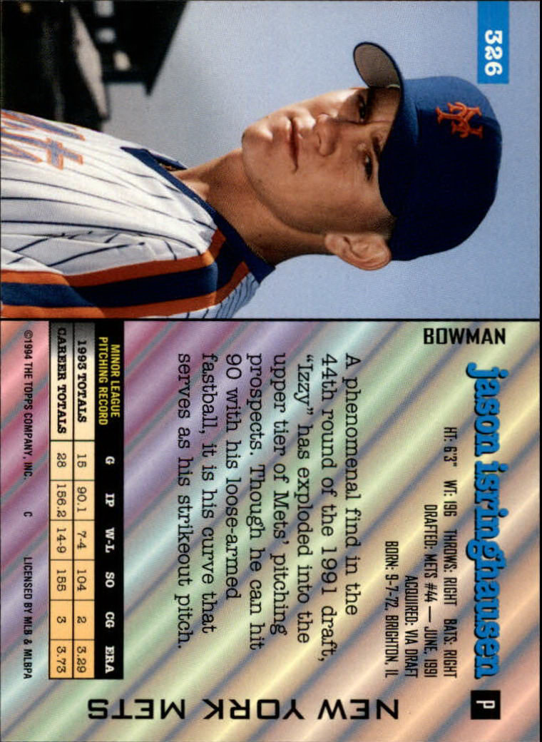 A1084- 1994 Bowman Baseball #s 251-500 +Rookies -You Pick- 15+ FREE US SHIP