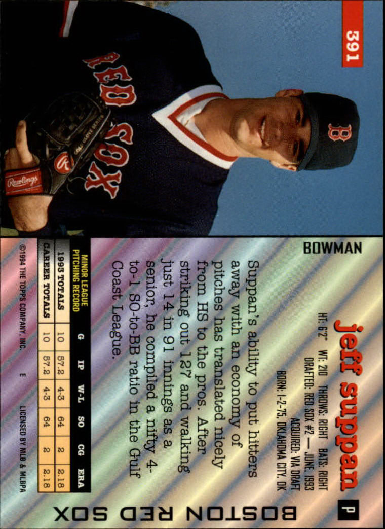 1994 Bowman #391 Jeff Suppan RC back image