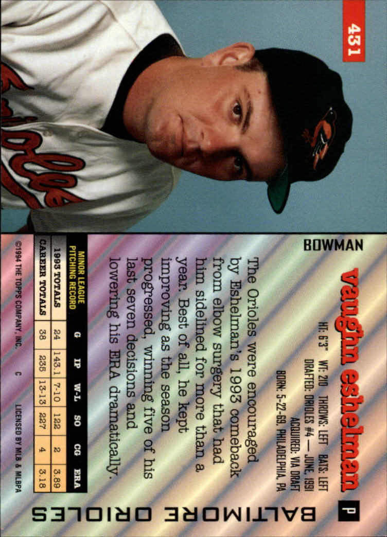 1994 Bowman #431 Vaughn Eshelman back image