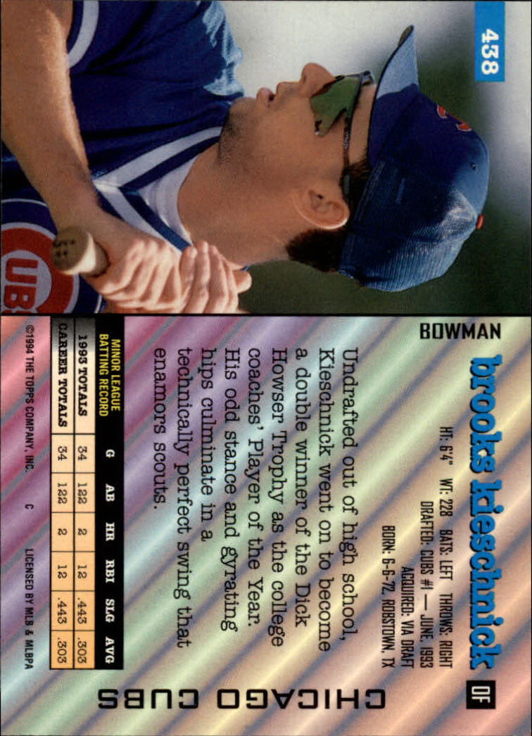 1994 Bowman #438 Brooks Kieschnick RC back image