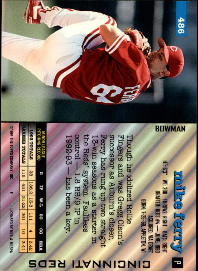 1994 Bowman #486 Mike Ferry RC back image