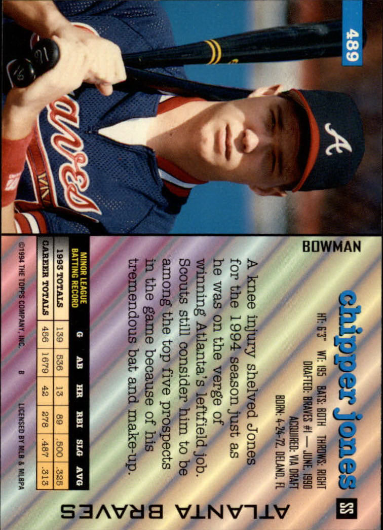 1994 Bowman #489 Chipper Jones back image