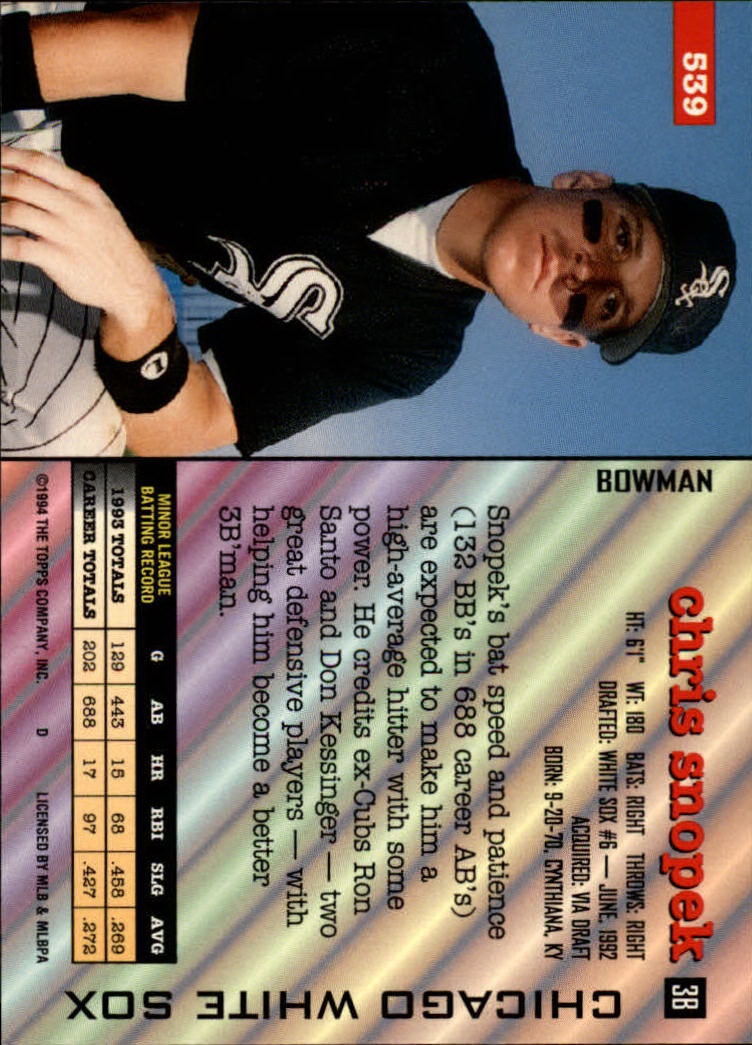 1994 Bowman #539 Chris Snopek back image