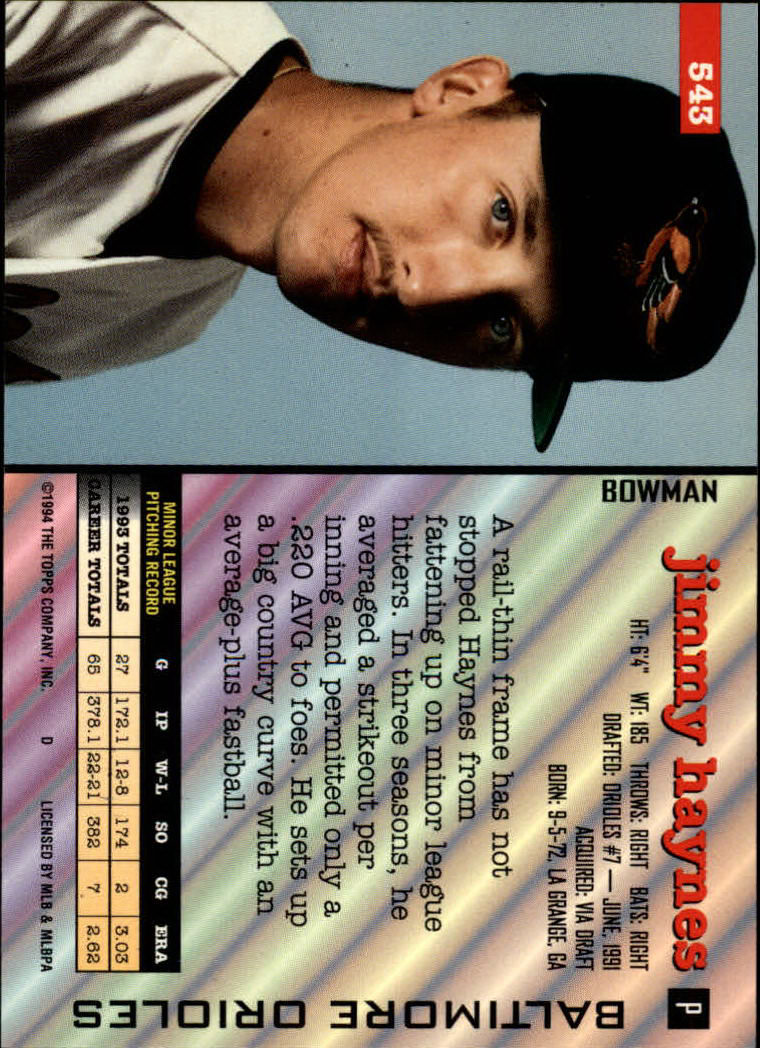 1994 Bowman #543 Jimmy Haynes back image