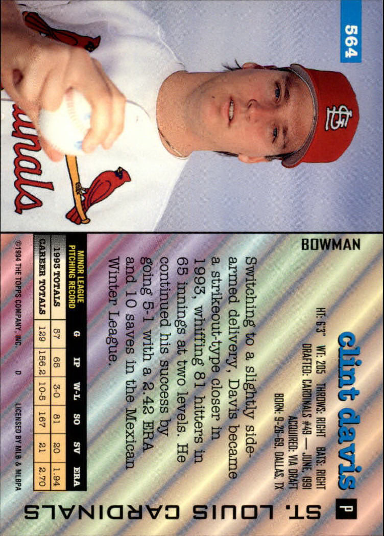 1994 Bowman #564 Clint Davis RC back image