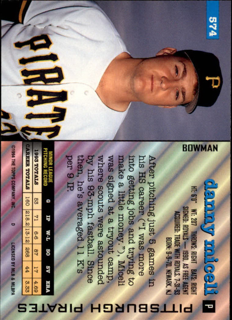 1994 Bowman #574 Danny Miceli back image