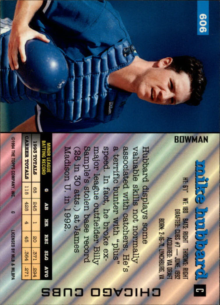 1994 Bowman #606 Mike Hubbard RC back image