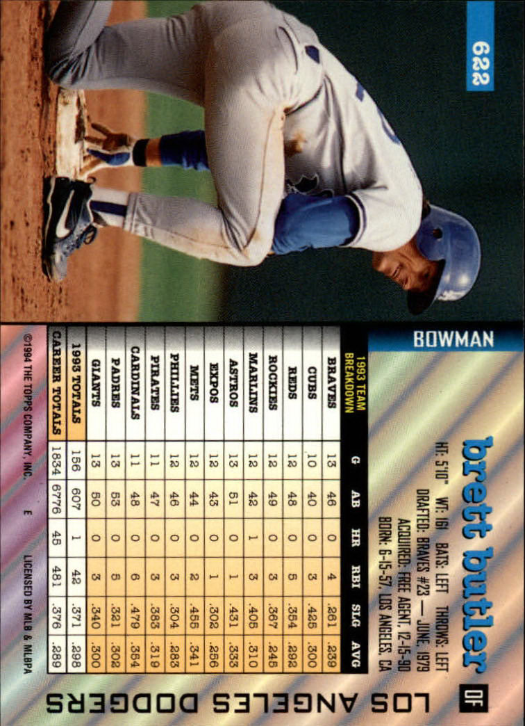 1994 Bowman #622 Brett Butler back image