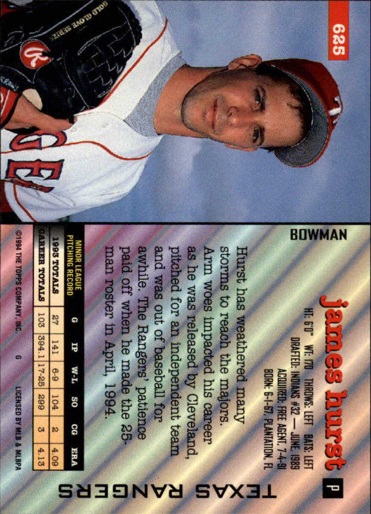 1994 Bowman #625 James Hurst RC back image