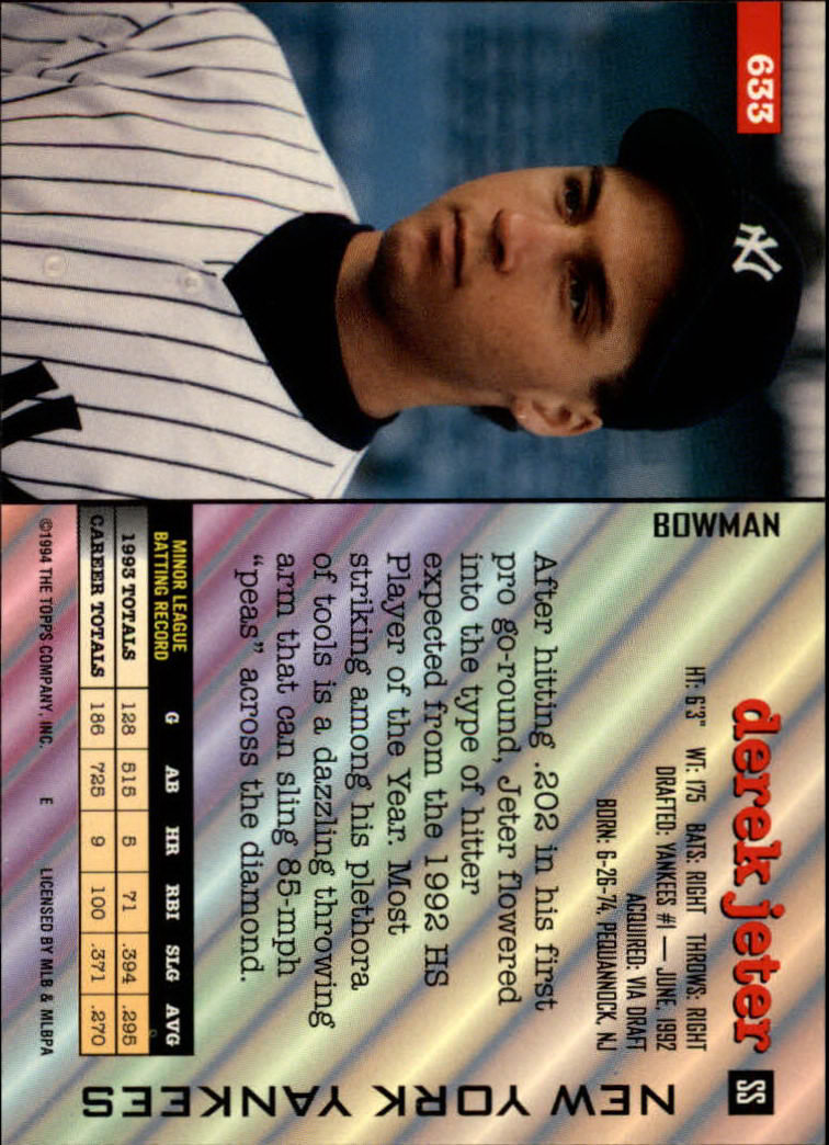1994 Bowman #633 Derek Jeter back image