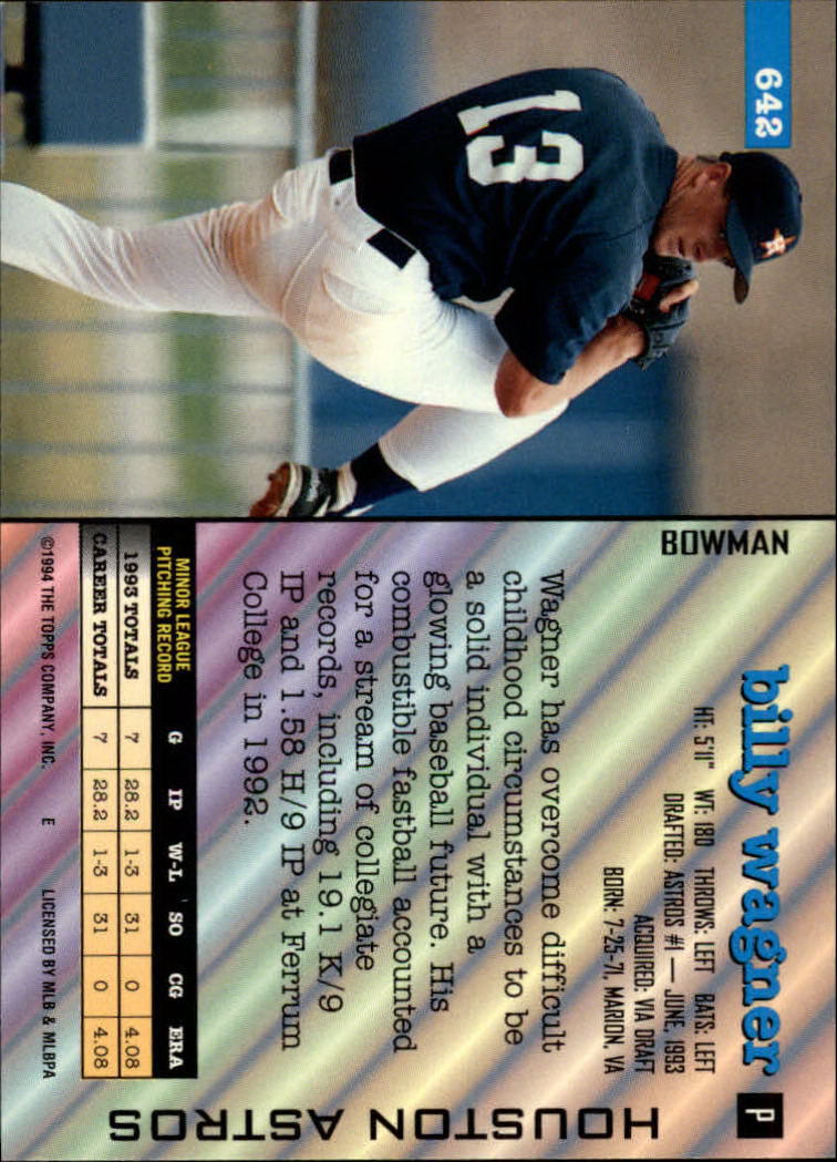 1994 Bowman #642 Billy Wagner RC back image