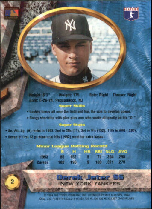 1994 Bowman's Best #B2 Derek Jeter back image