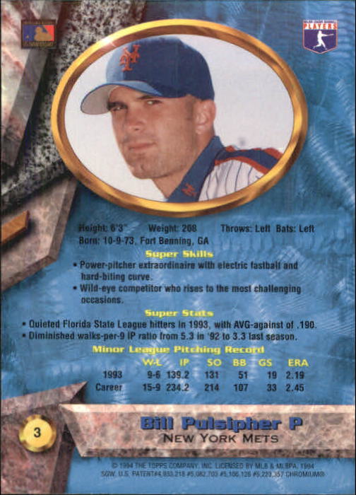 1994 Bowman's Best #B3 Bill Pulsipher back image