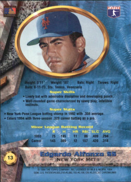 1994 Bowman's Best #B13 Edgardo Alfonzo RC back image