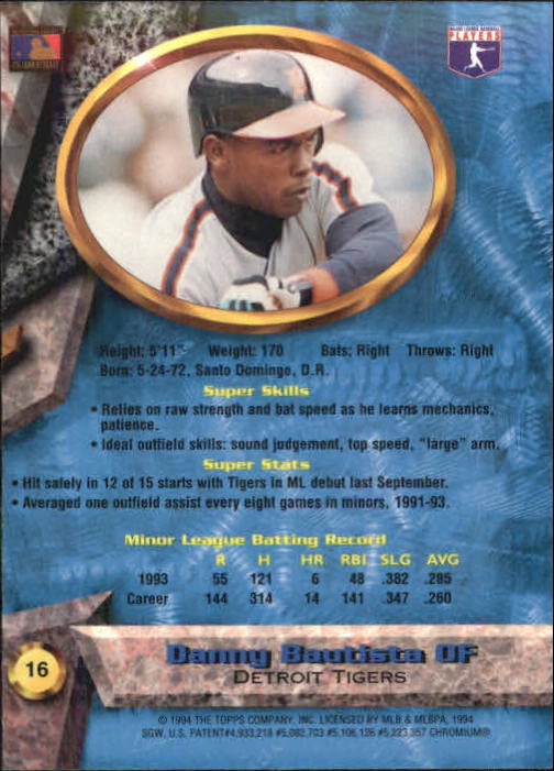 1994 Bowman's Best #B16 Danny Bautista back image