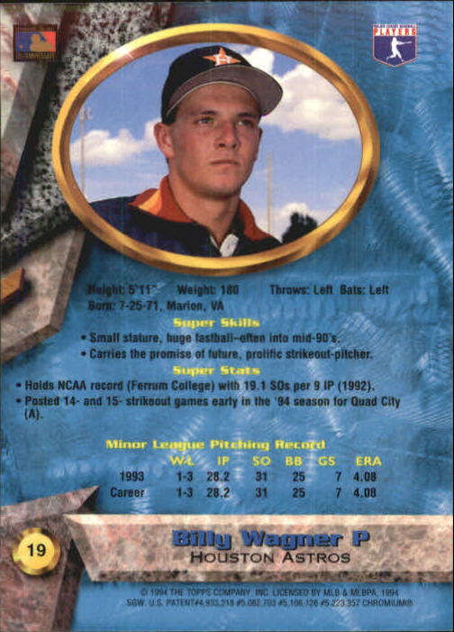 1994 Bowman's Best #B19 Billy Wagner RC back image