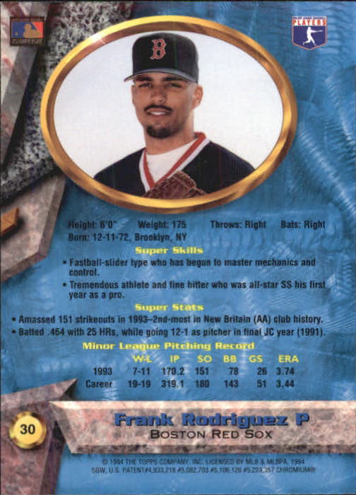 1994 Bowman's Best #B30 Frankie Rodriguez back image