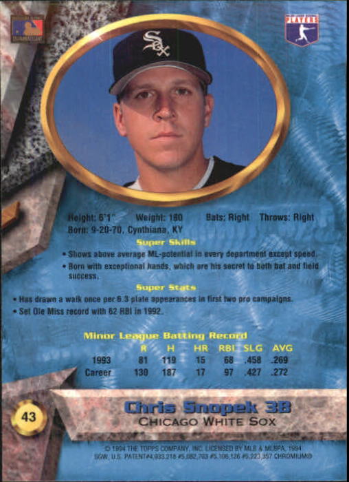 1994 Bowman's Best #B43 Chris Snopek back image